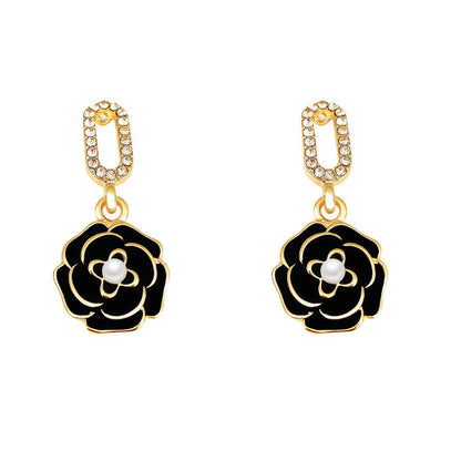 Crystal Petal Dangles-2 Black
