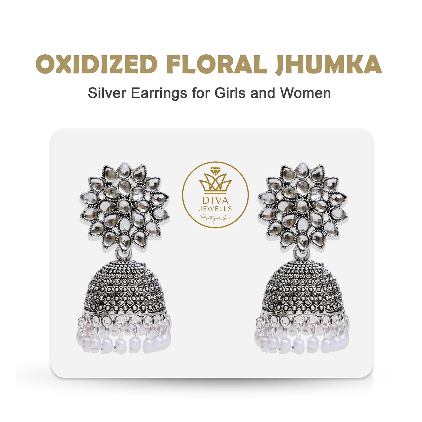 Oxidized Floral Jhumka Earrings for Girls and Women