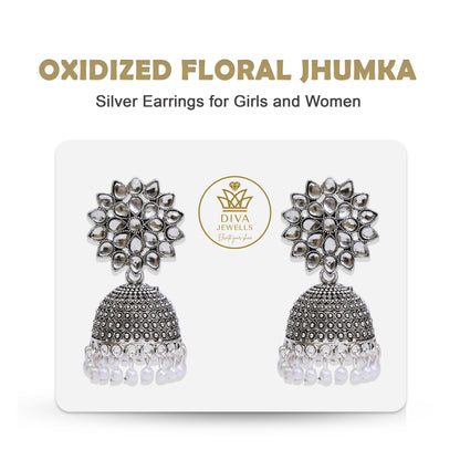Oxidized Floral Jhumka Earrings for Girls and Women