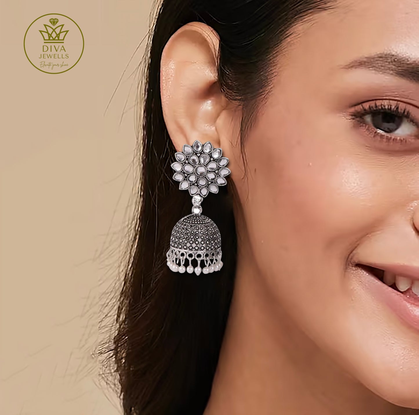 Oxidized Floral Jhumka Earrings for Girls and Women