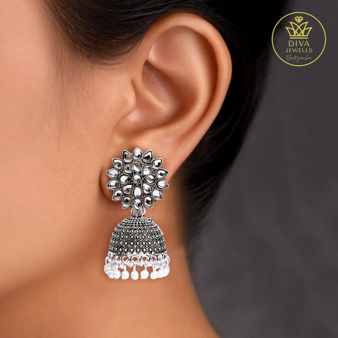 Oxidized Floral Jhumka Earrings for Girls and Women