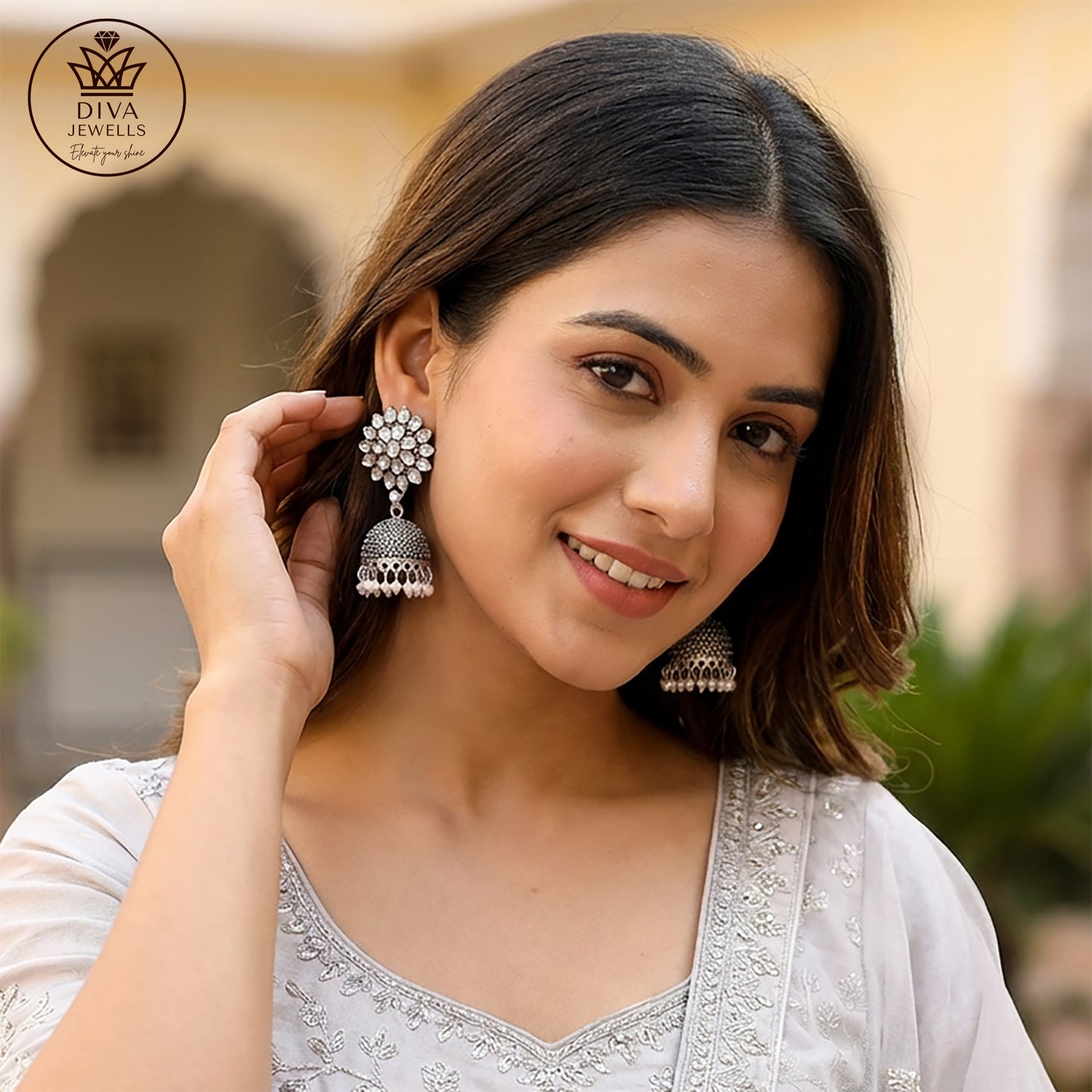 Oxidized Floral Jhumka Earrings for Girls and Women