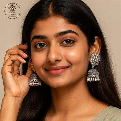 Oxidized Floral Jhumka Earrings for Girls and Women