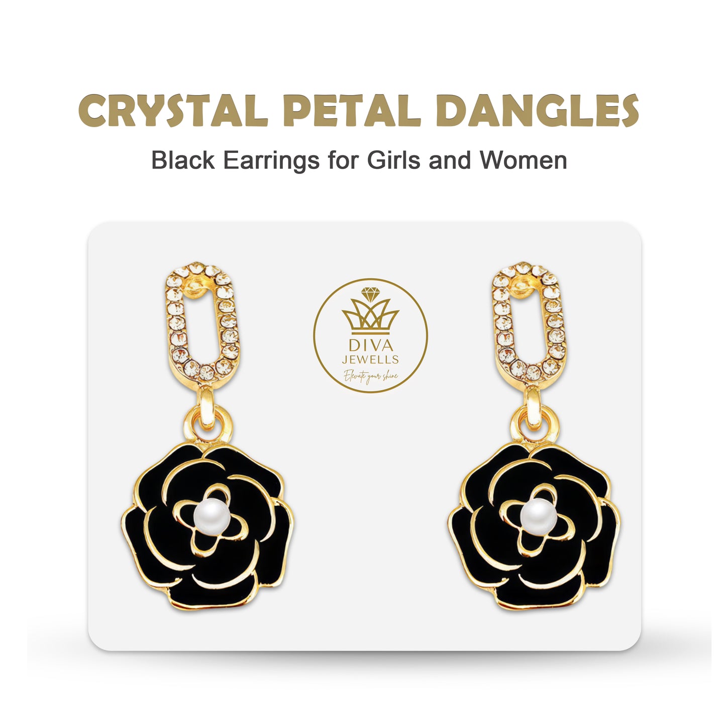 Crystal Petal Dangles-3 Black