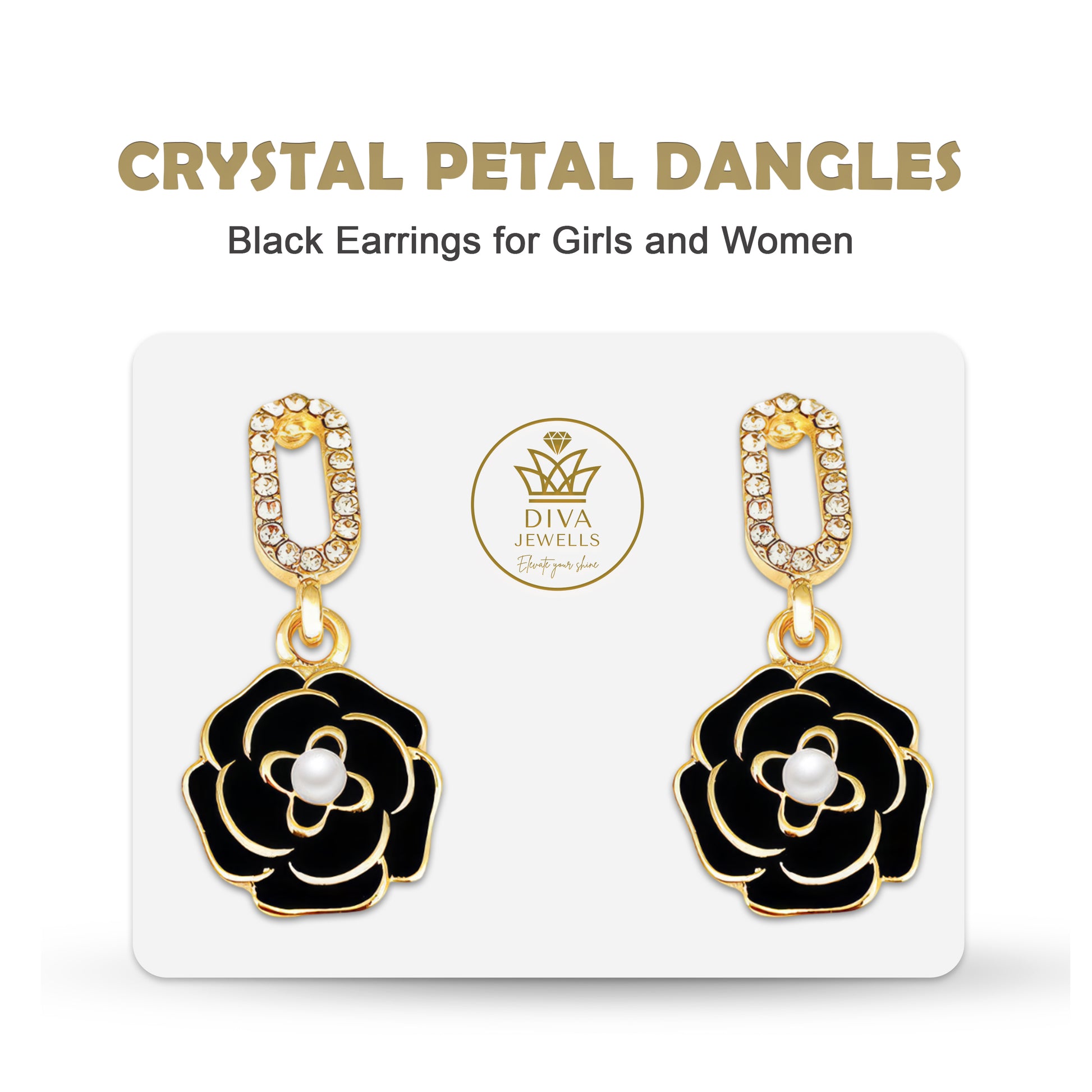 Crystal Petal Dangles-3 Black