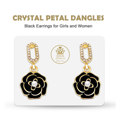 Crystal Petal Dangles-3 Black