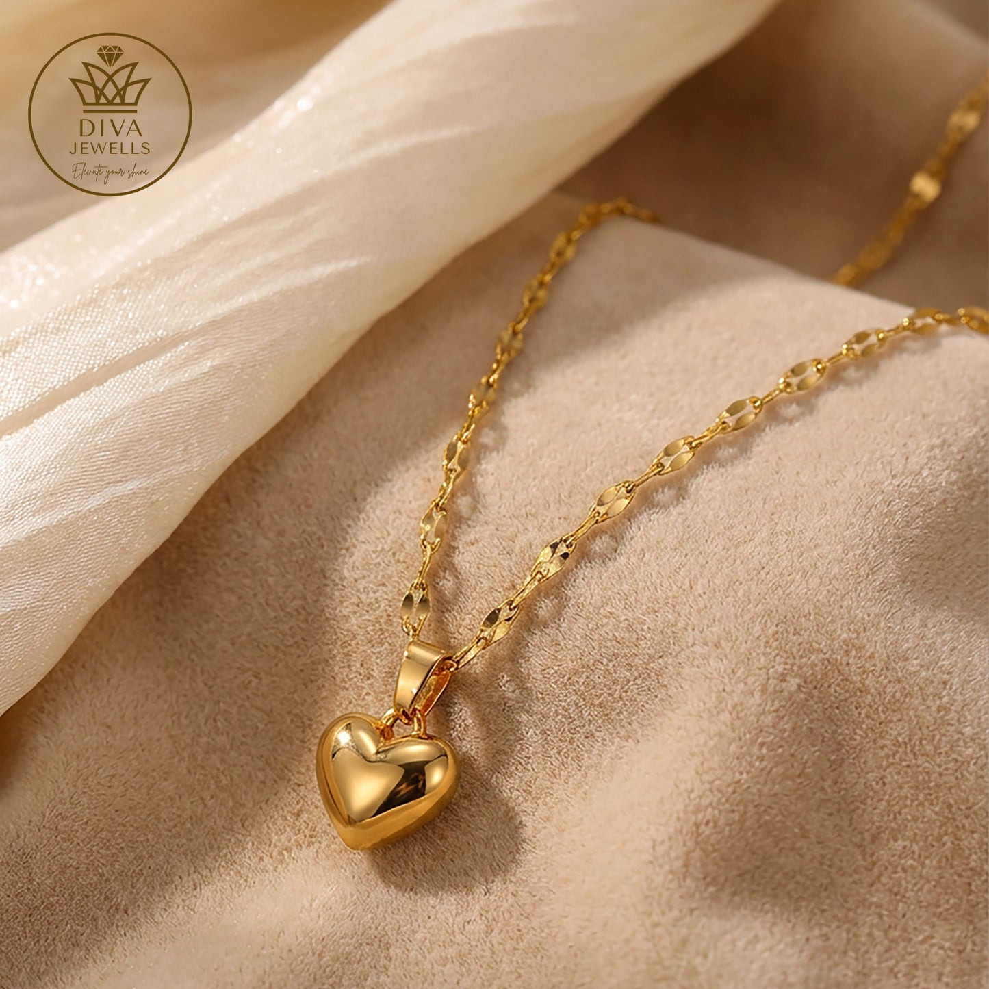 Diva Heart Shine (Gold) Necklace for Girls & Women