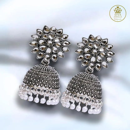 Oxidized Floral Jhumka Earrings for Girls and Women