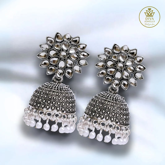 Oxidized Floral Jhumka Earrings for Girls and Women