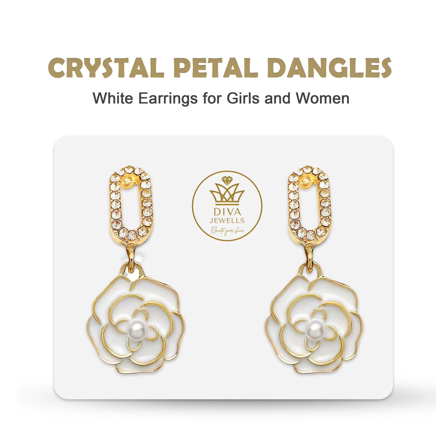 Crystal Petal Dangles-4 White