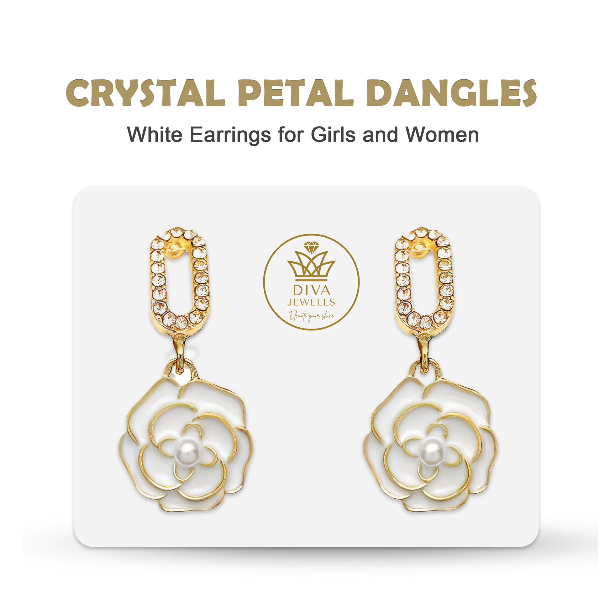 Crystal Petal Dangles-4 White