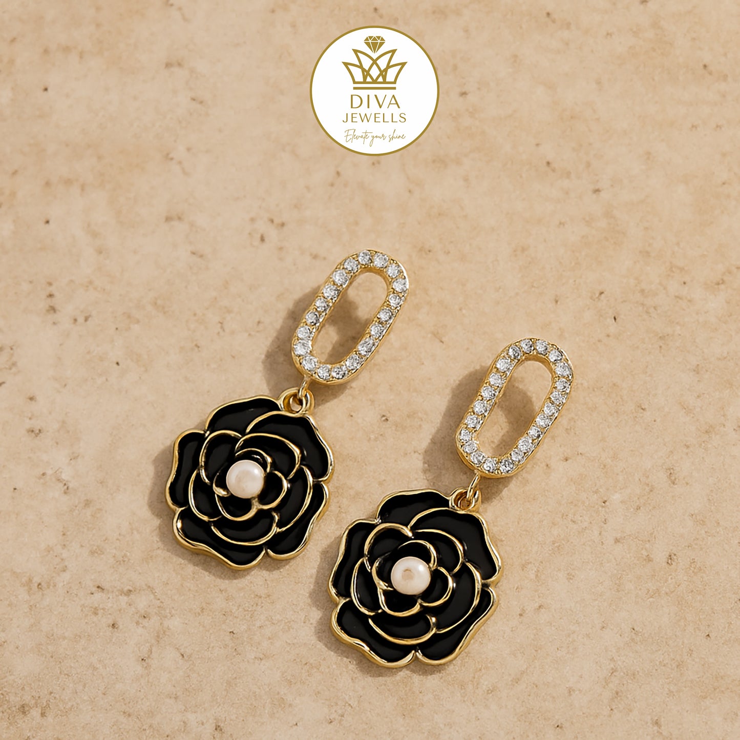 Crystal Petal Dangles-4 Black