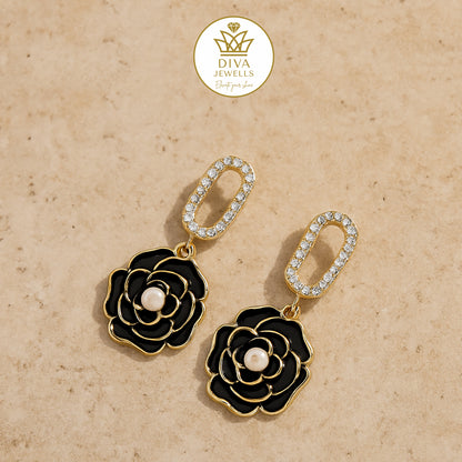 Crystal Petal Dangles-4 Black