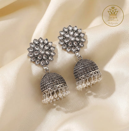 Oxidized Floral Jhumka Earrings for Girls and Women