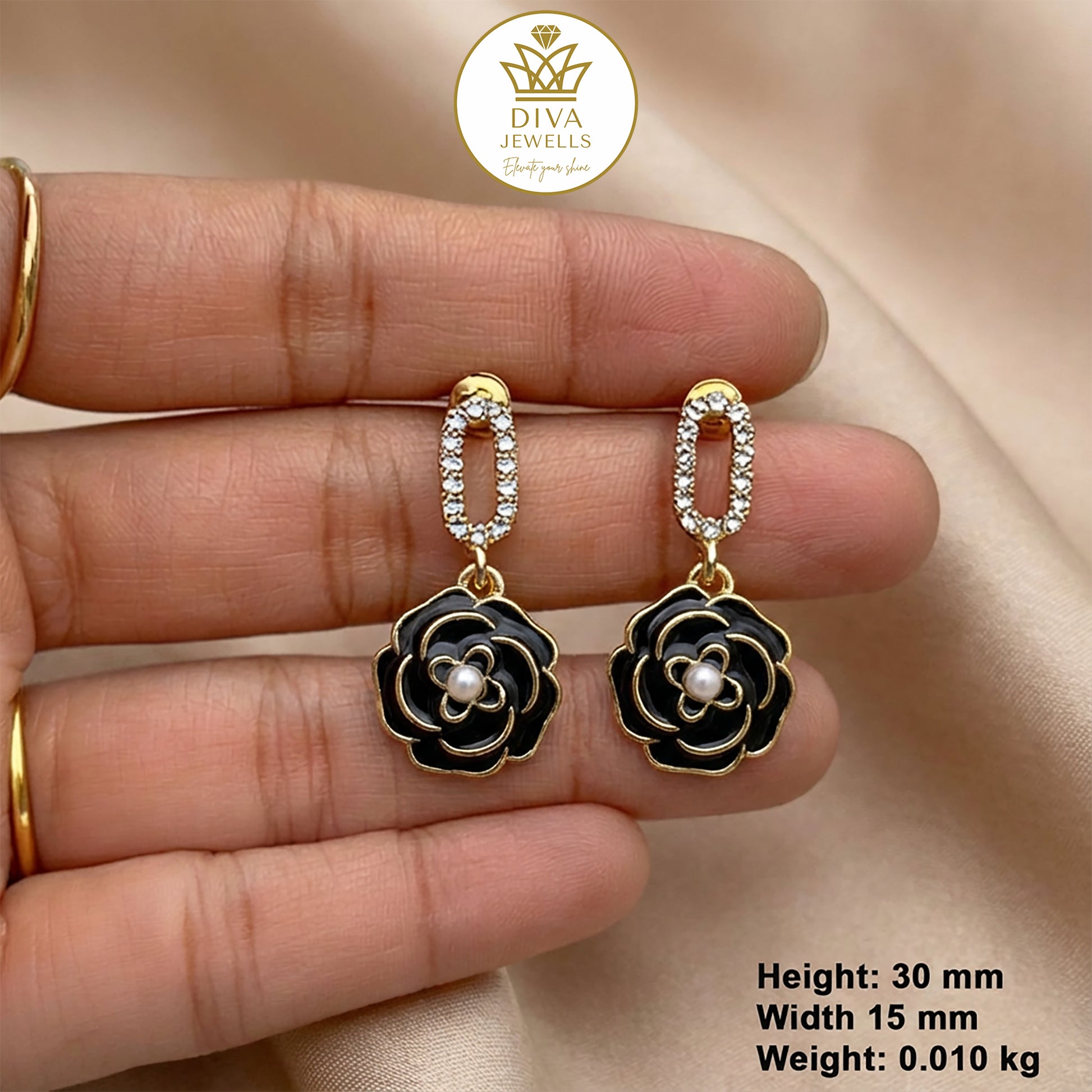 Crystal Petal Dangles-1 Black