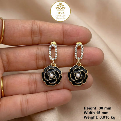 Crystal Petal Dangles-4 Black