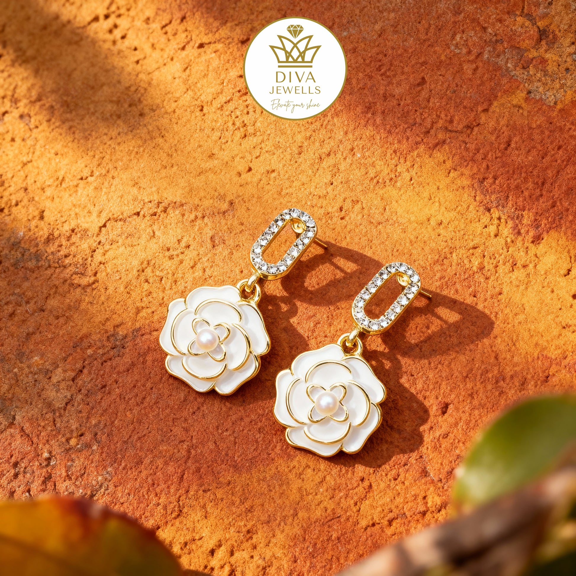 Crystal Petal Dangles-5 White