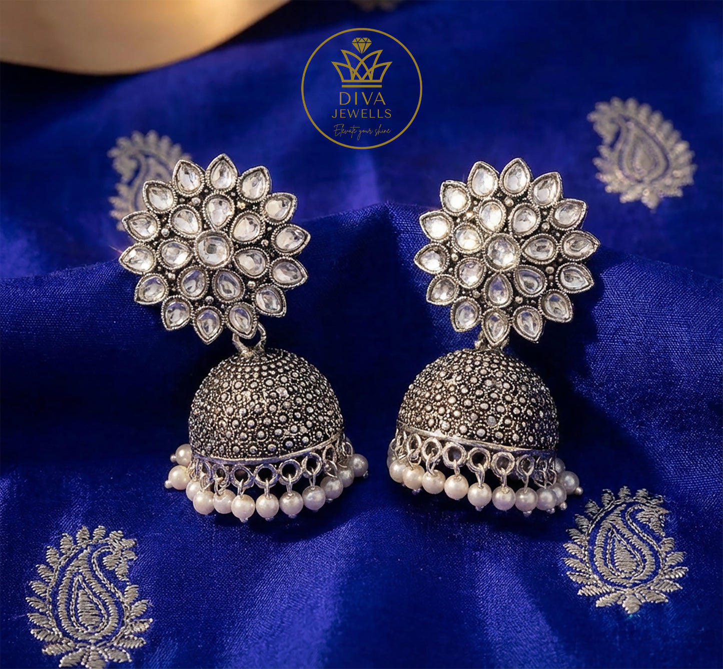 Oxidized Floral Jhumka Earrings for Girls and Women
