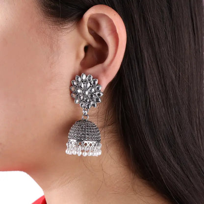 Oxidized Floral Jhumka Earrings for Girls and Women