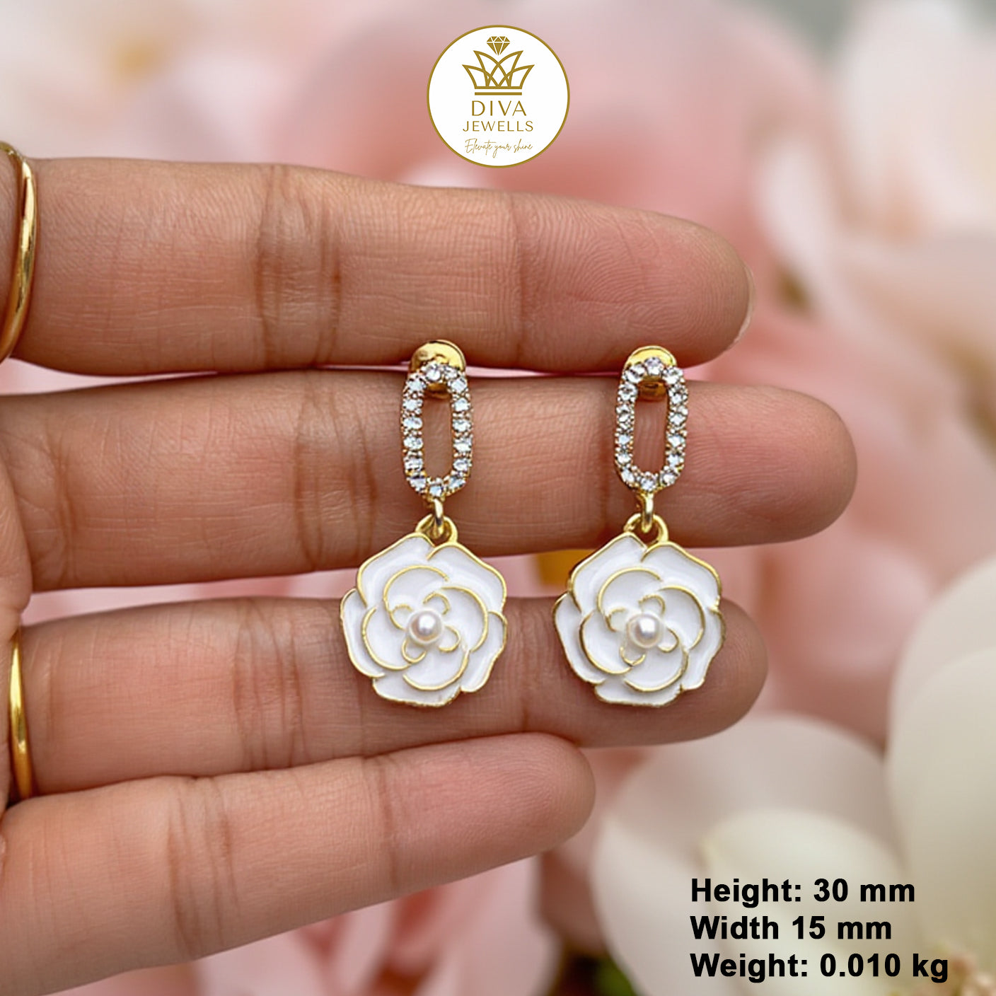 Crystal Petal Dangles-1 White