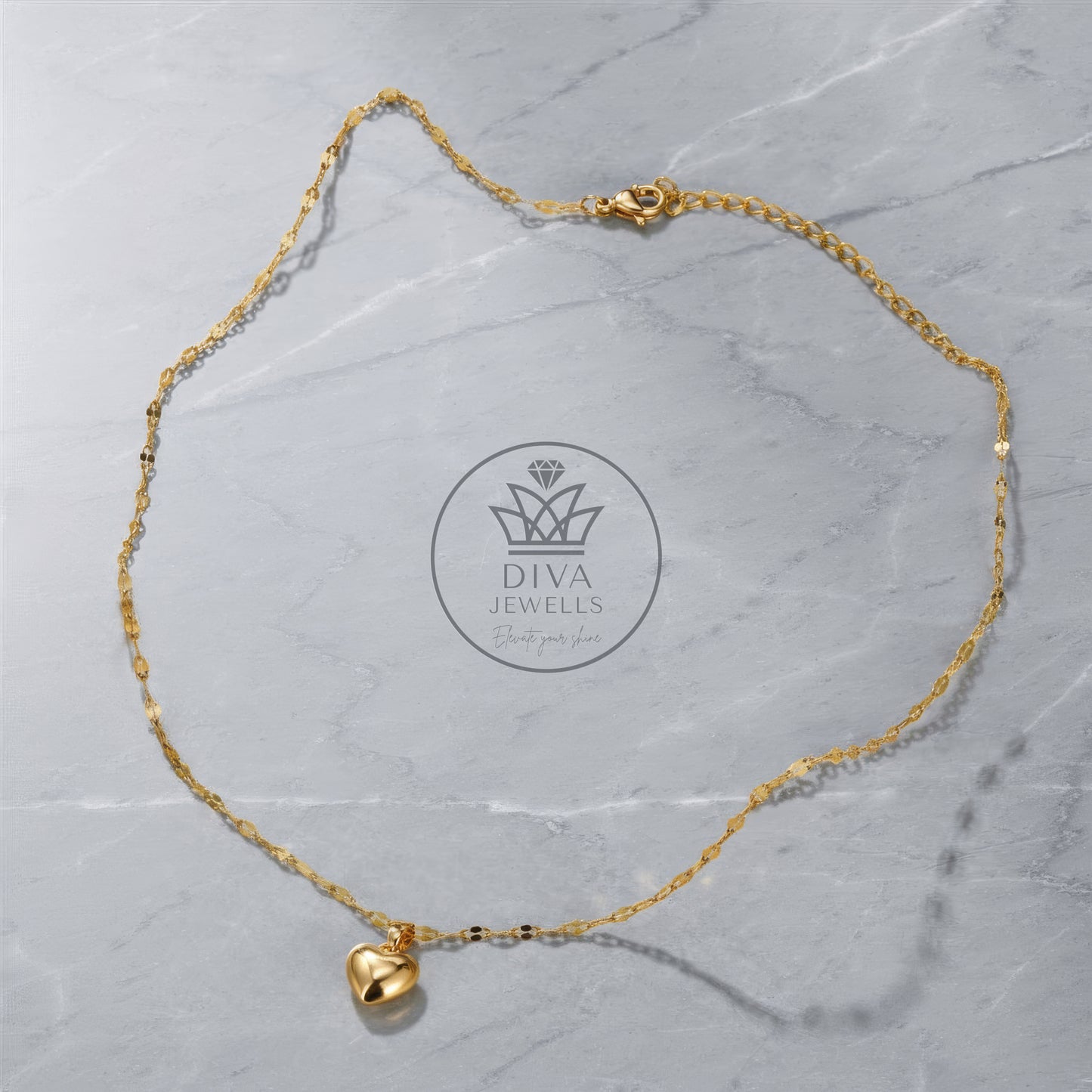 Diva Heart Shine (Gold) Necklace for Girls & Women