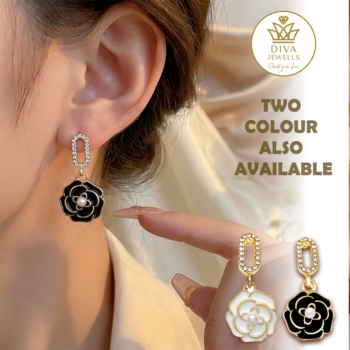 Crystal Petal Dangles-4 Black