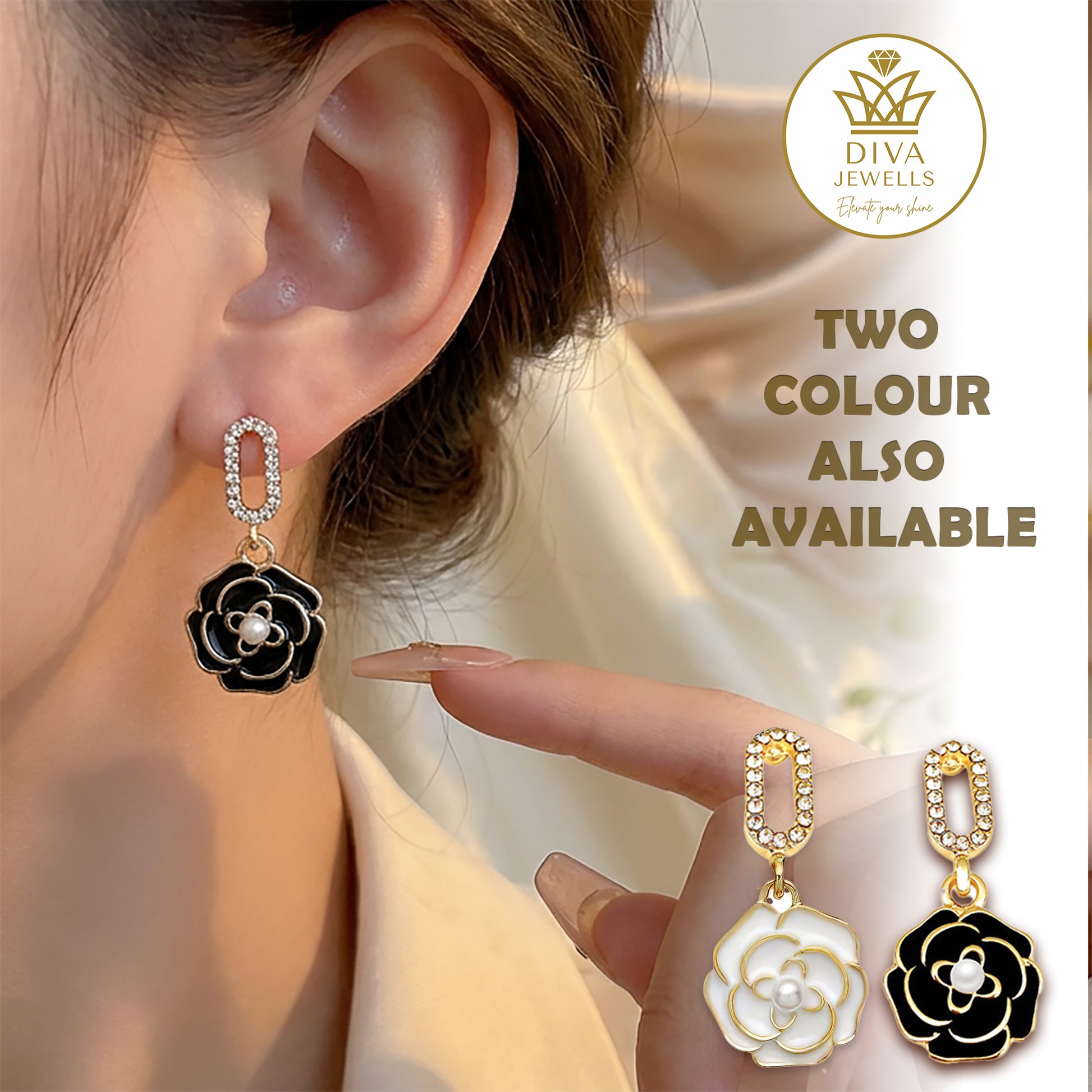 Crystal Petal Dangles-4 Black