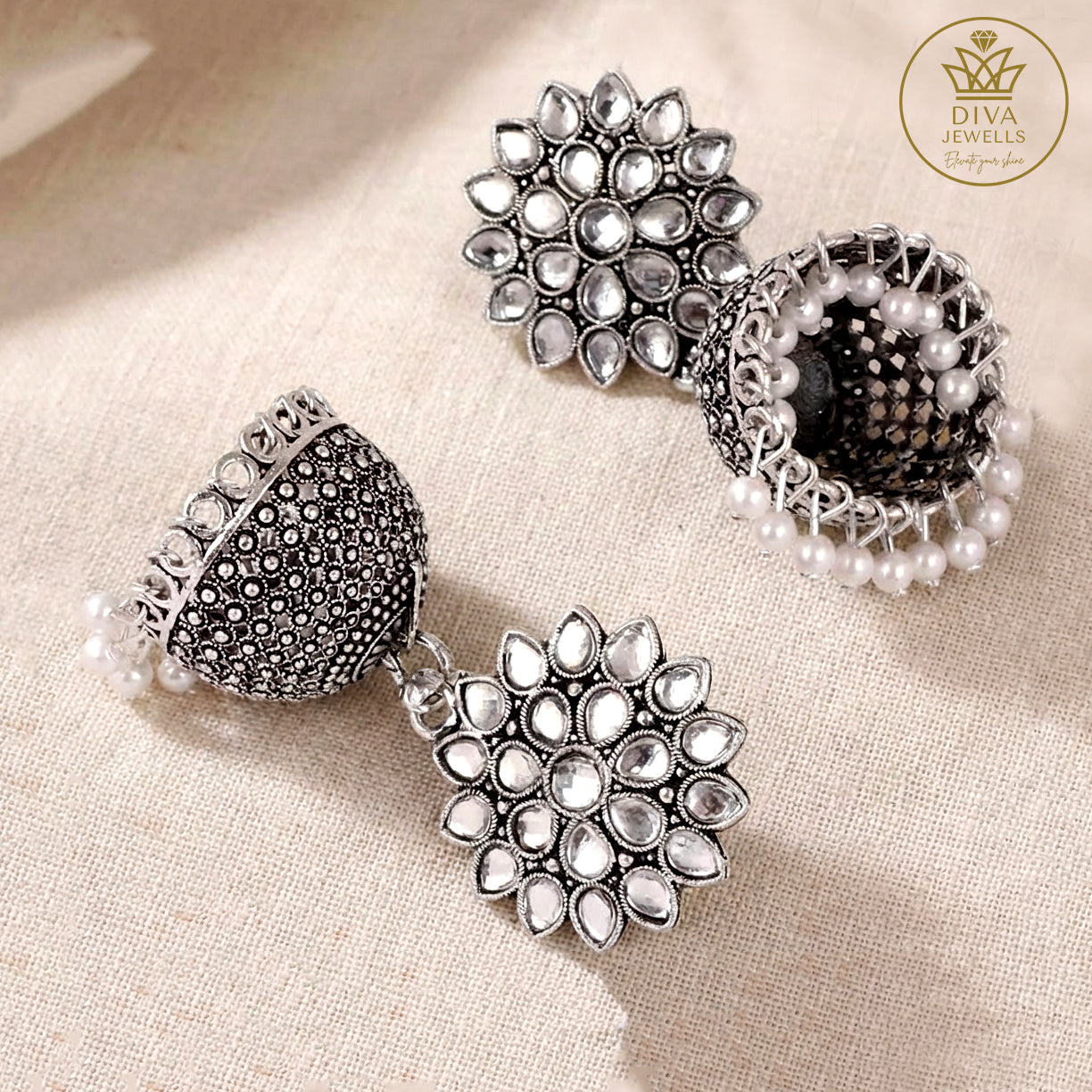 Oxidized Floral Jhumka Earrings for Girls and Women