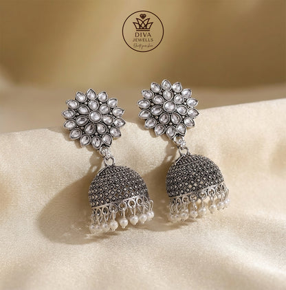 Oxidized Floral Jhumka Earrings for Girls and Women