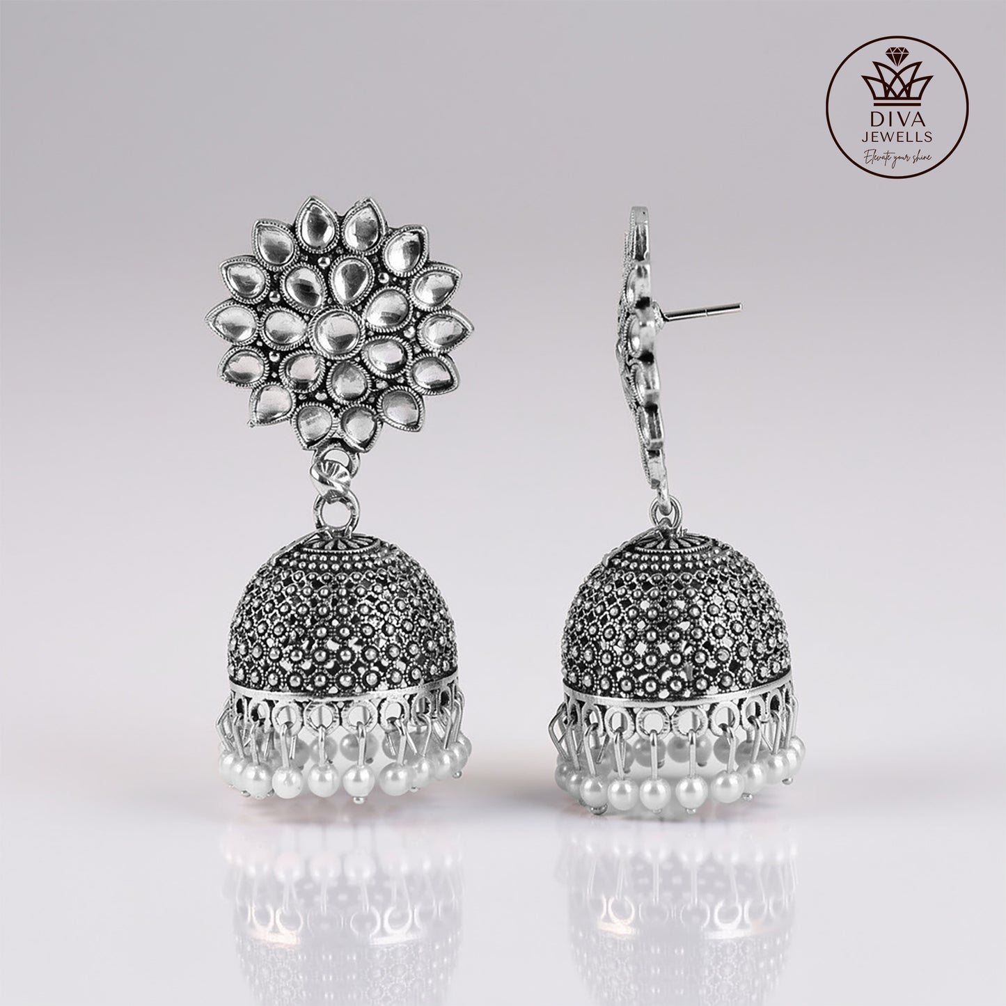 Oxidized Floral Jhumka Earrings for Girls and Women