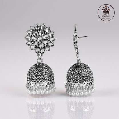 Oxidized Floral Jhumka Earrings for Girls and Women
